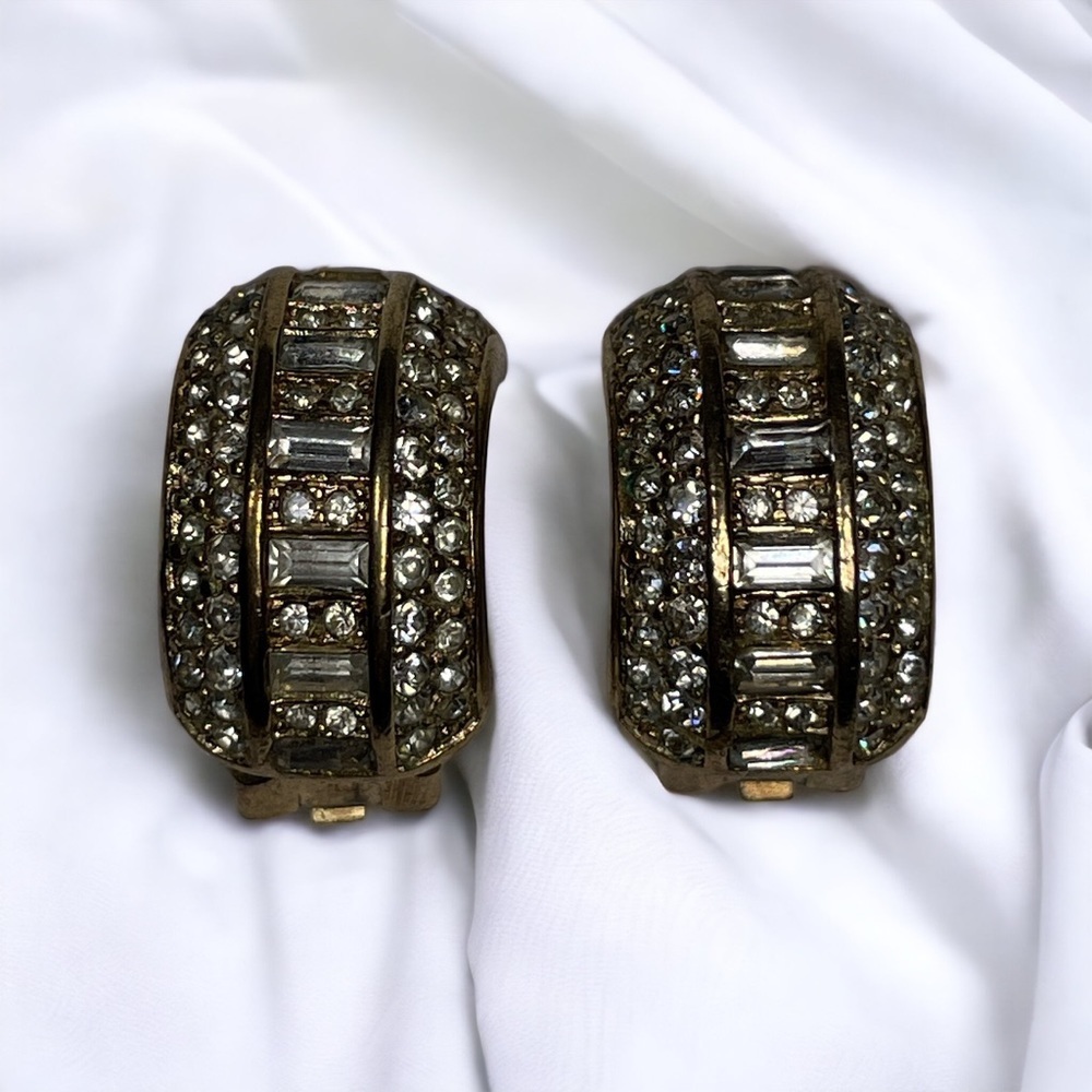 Vintage DIOR Crystal Gold Clip On Earrings